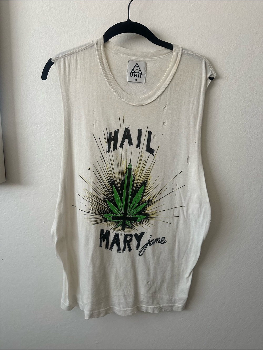UNIF Cream Graphic Muscle Tank with Black Logo